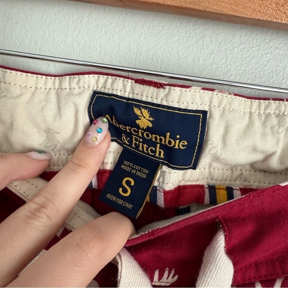 Vtg Y2K Abercrombie & Fitch men’s heavy plaid flannel pajama moose pants red - Picture 3 of 6